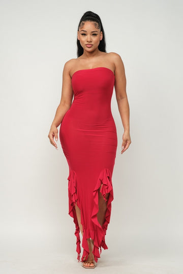 Solid Bottom Ruffle  Maxi Dress